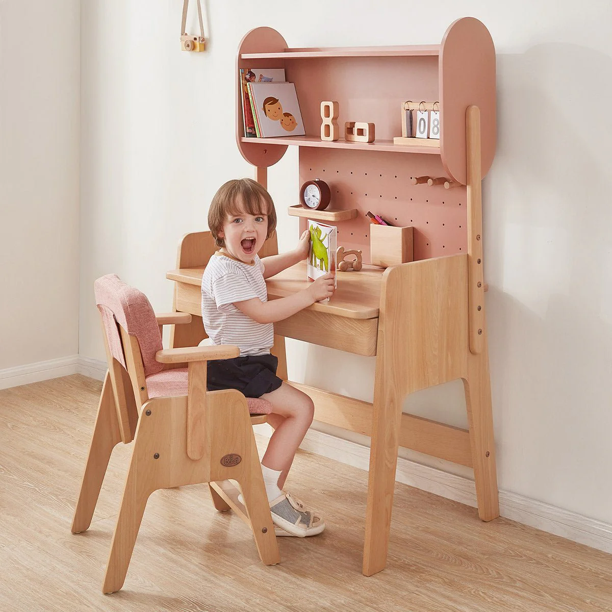 Euler Desk with Pegboard Hutch, Study Chair - Image 3