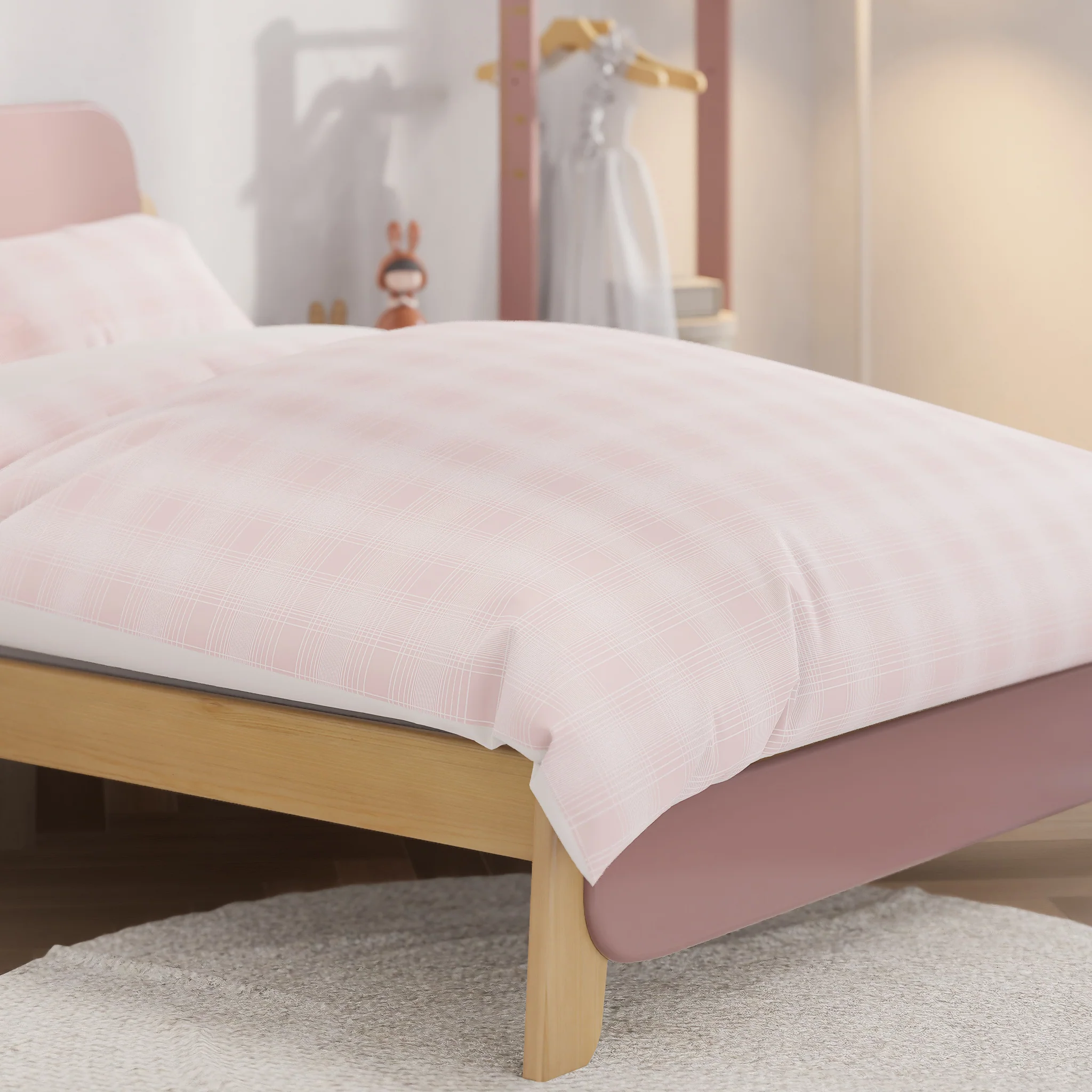 Pink Plaid Double Quilt Cover Set - Image 4