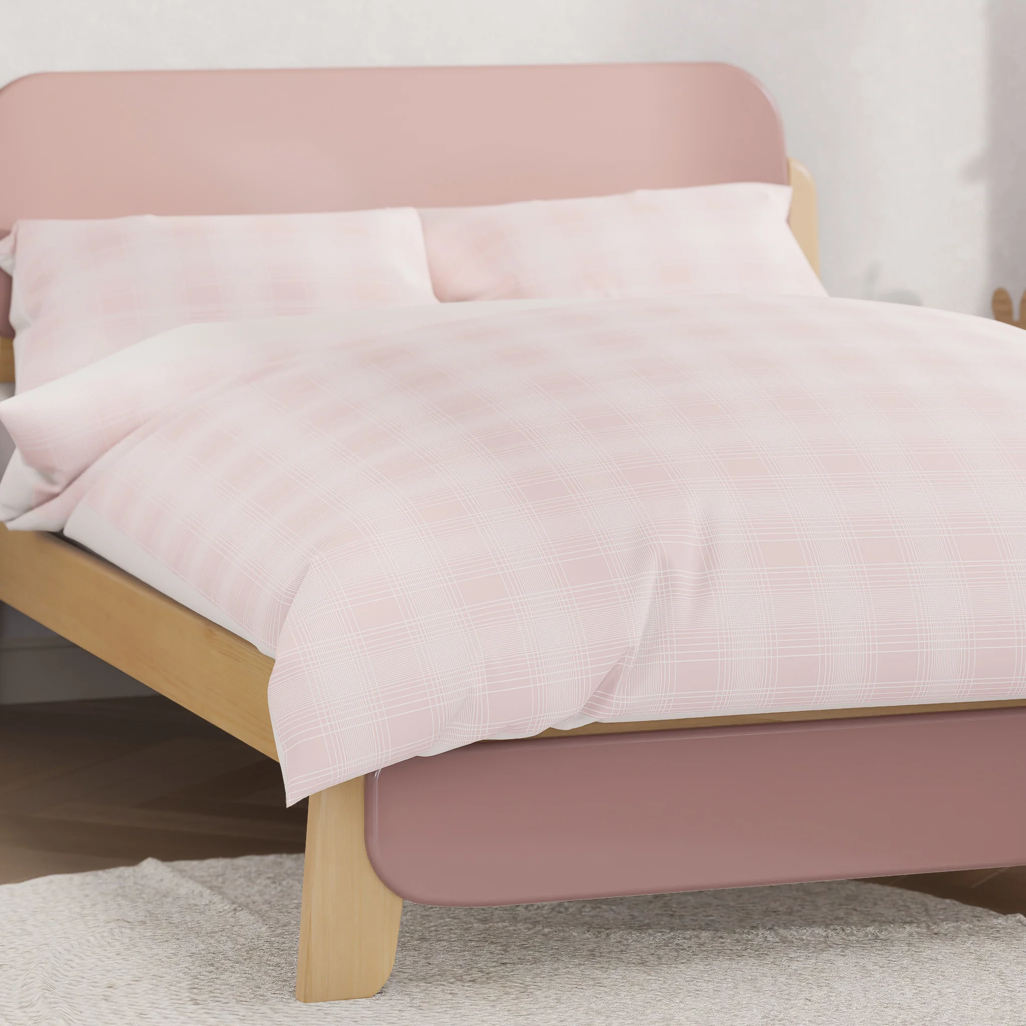 Pink Plaid Double Quilt Cover Set - Image 5