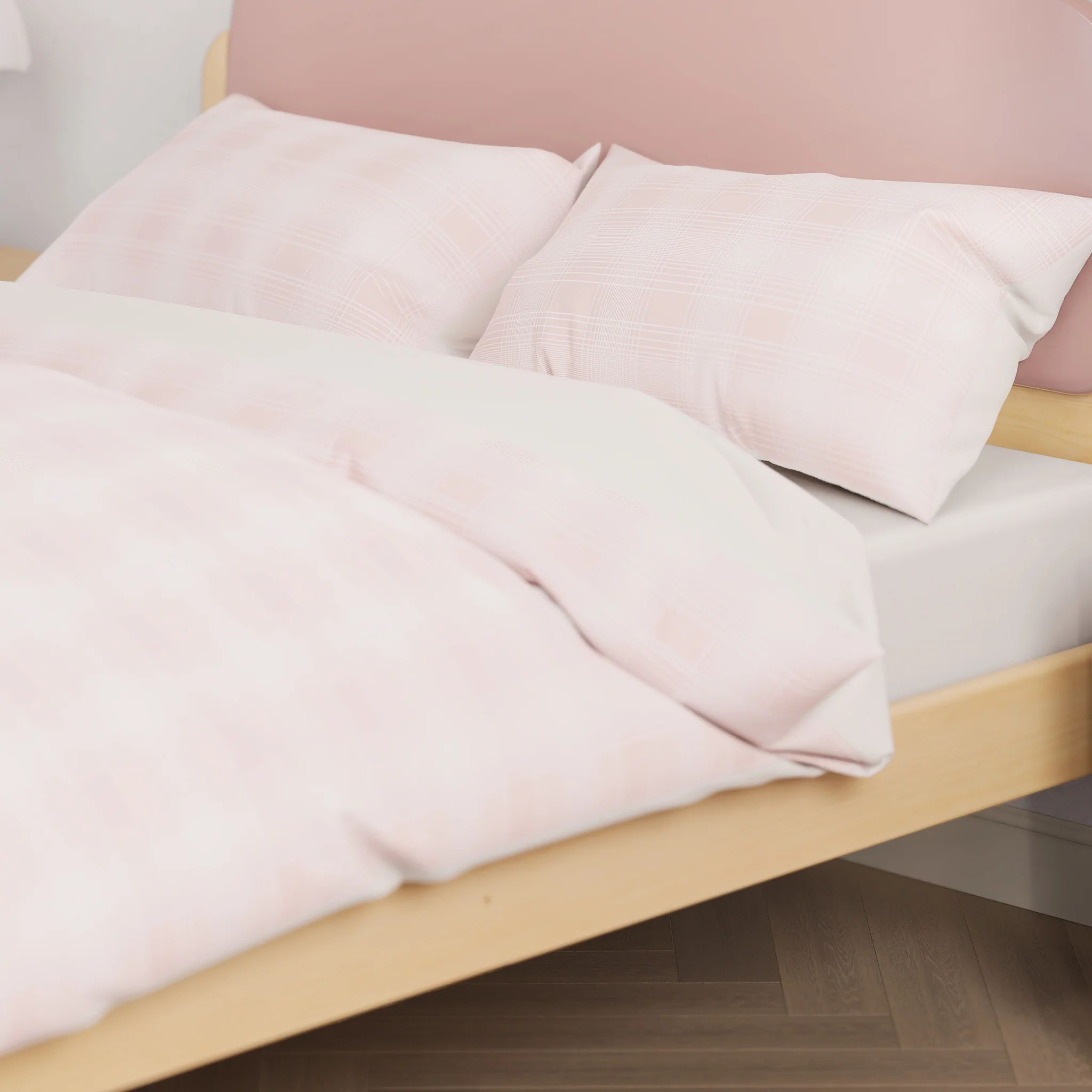 Pink Plaid Double Quilt Cover Set - Image 6