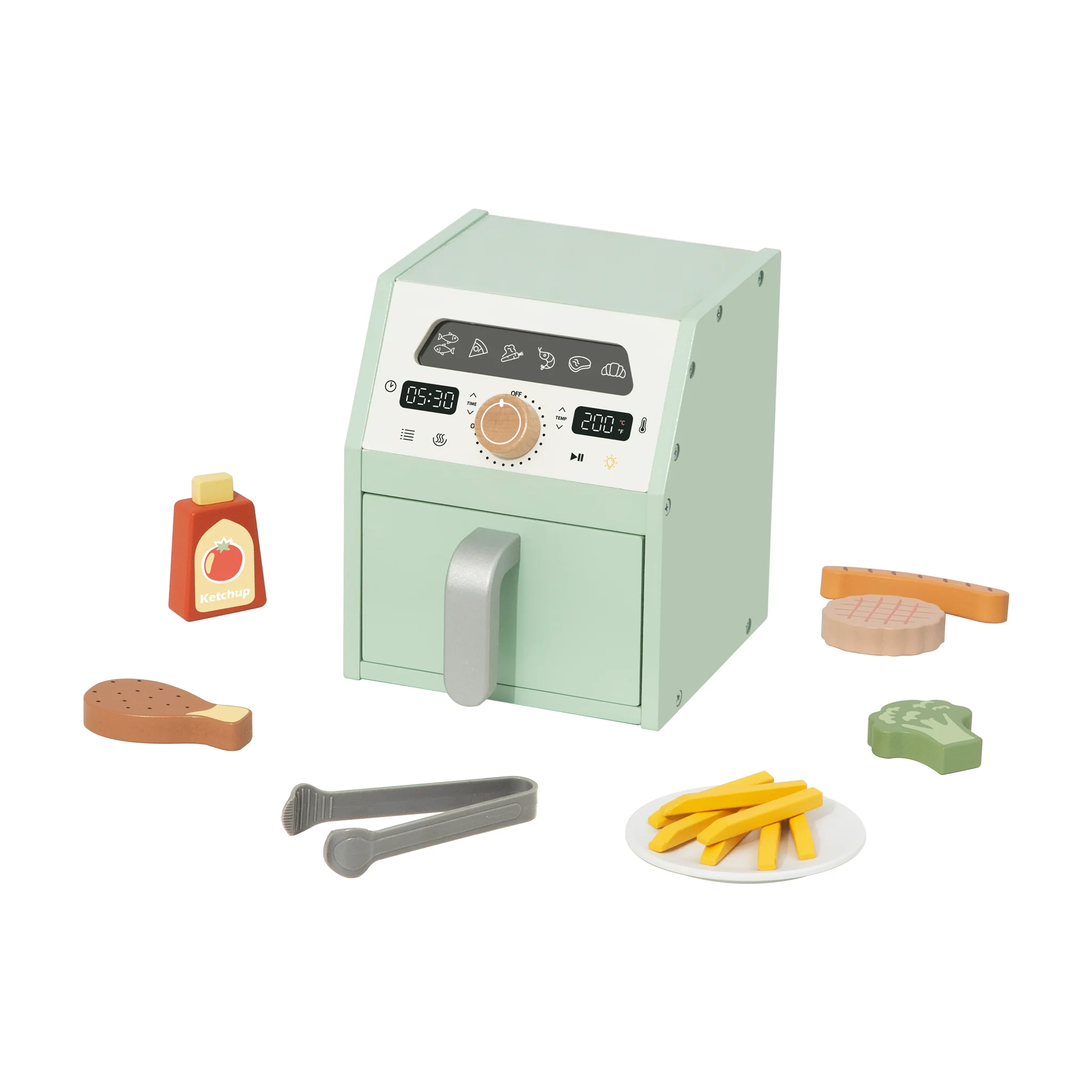 Tooky Kids Play Air Fryer Toy | Wooden Kitchen Role-Play Set - Image 5